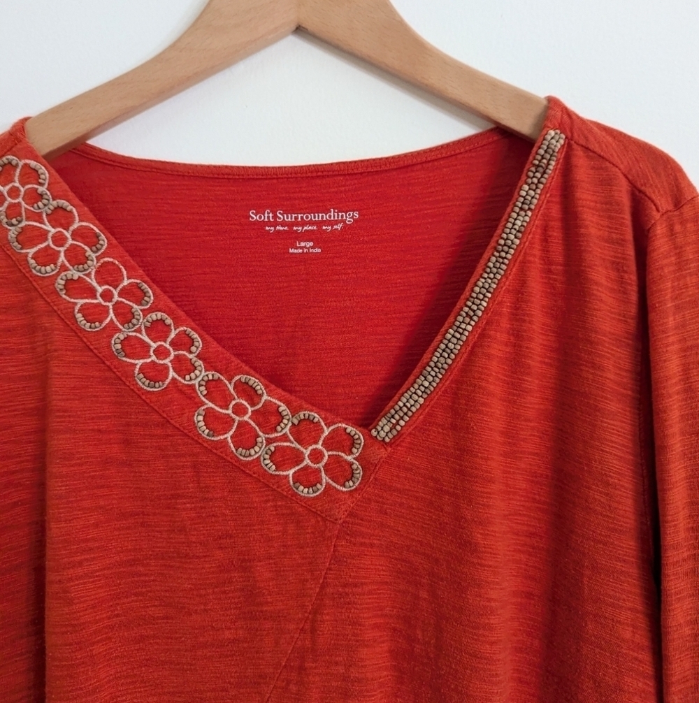 Soft Surroundings Burnt‎ Orange Embroidered Beads Tunic Top Size L - Picture 2 of 4